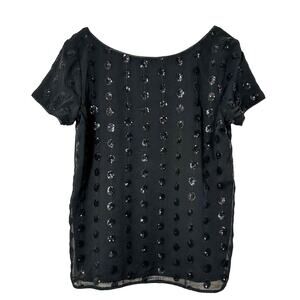 NEW with tags Milly Short Sleeve Scoop Neck Sequin Dot Tee Blouse Black Sz 6 NWT